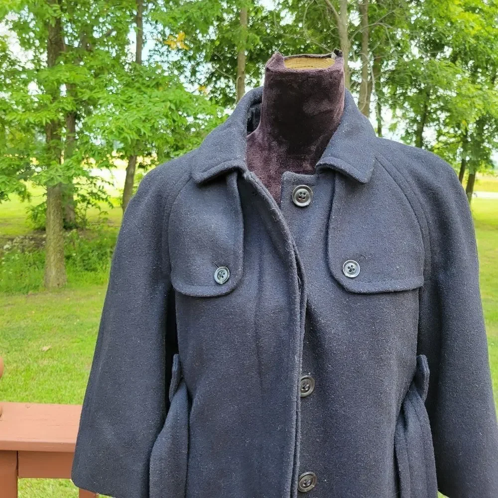 GAP Women's Dark Navy Wool Button-Down Belted Waist Pea Coat Size M